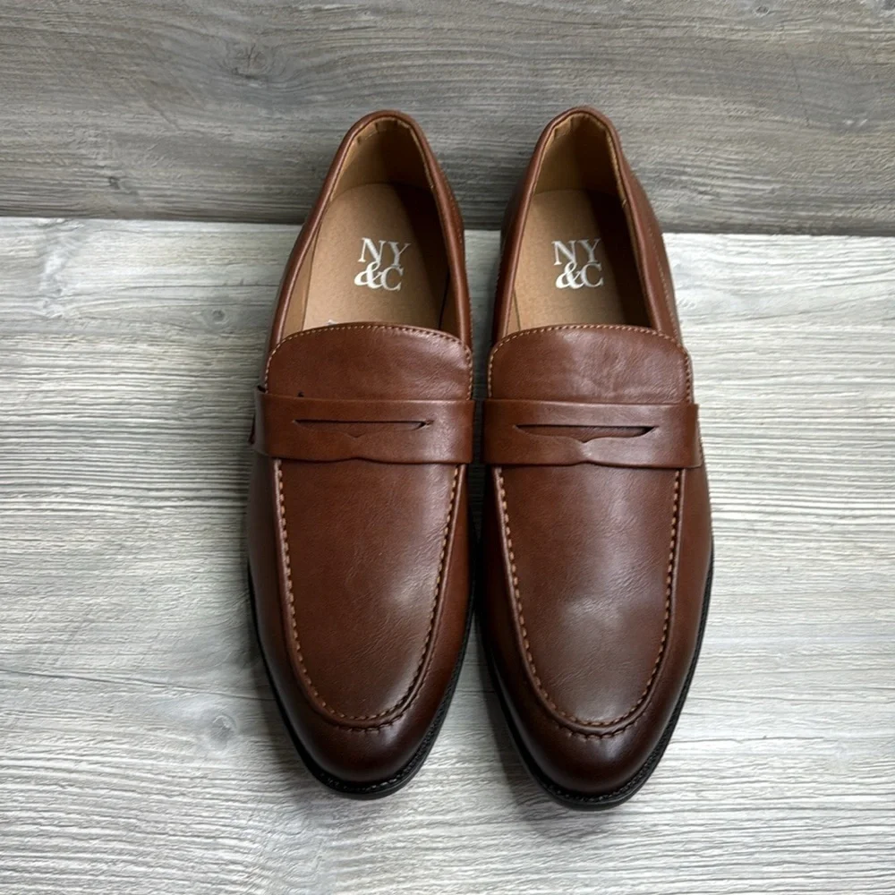 NWOT NY&C Men's Brown Leather Like dress Loafers size 13